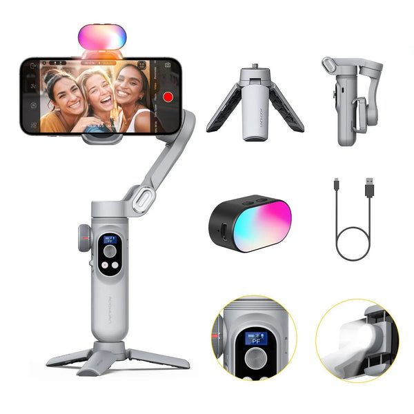 X Pro  - 3 Axis Smartphone Gimbal Stabilizer with RGB Fill Light – Foldable Tripod Kit for Stable Video, Vlogging, and Content Creation