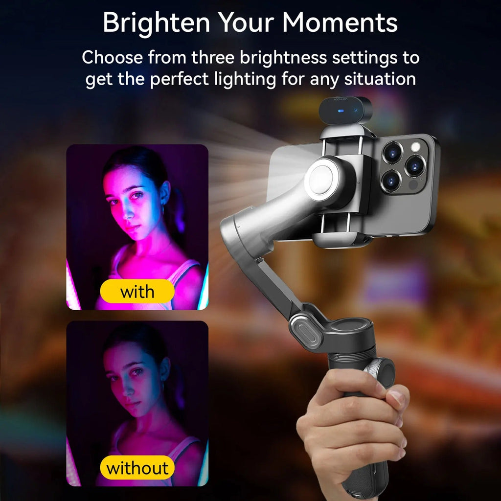 X Pro  - 3 Axis Smartphone Gimbal Stabilizer with RGB Fill Light – Foldable Tripod Kit for Stable Video, Vlogging, and Content Creation
