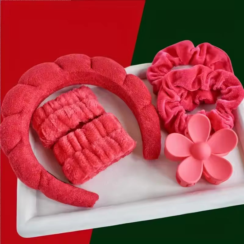 6-Piece Plush Skincare Headband, Wristband & Hair Clip Set – Spa & Makeup Essentials