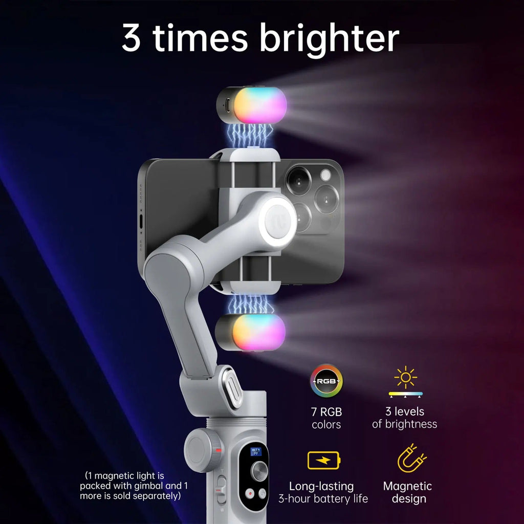 X Pro  - 3 Axis Smartphone Gimbal Stabilizer with RGB Fill Light – Foldable Tripod Kit for Stable Video, Vlogging, and Content Creation