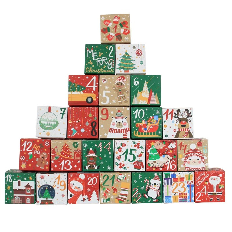 24pcs/set Christmas Advent Calendar Box Kraft Paper Candy Box 24 Days