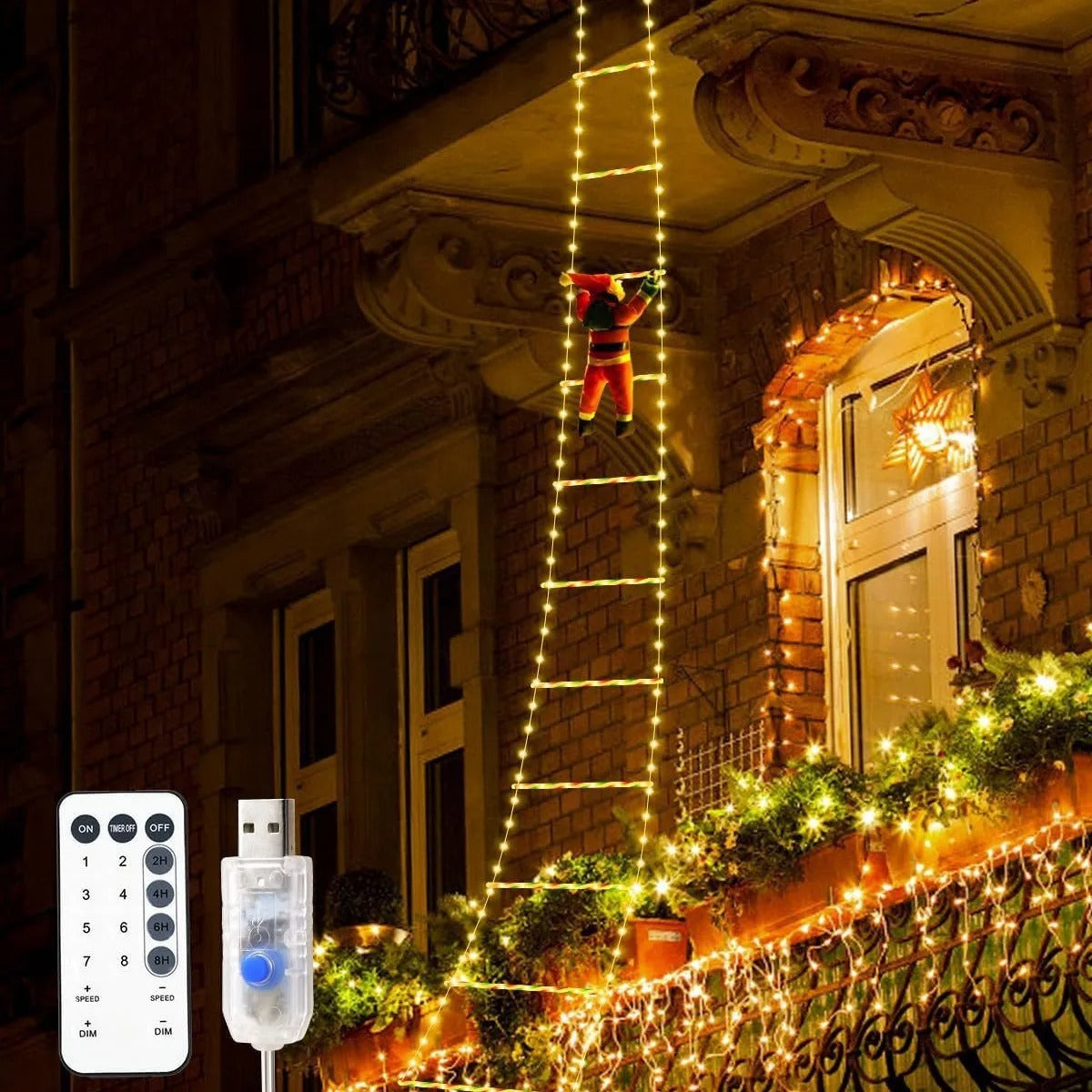 Santa Claus Climbing Ladder Light