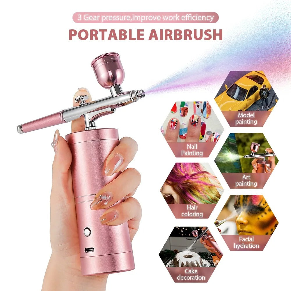 Airbrush Oxygen Injector Kit – Portable Rechargeable Airbrush for Nails, Cakes, Crafts & Skin Care