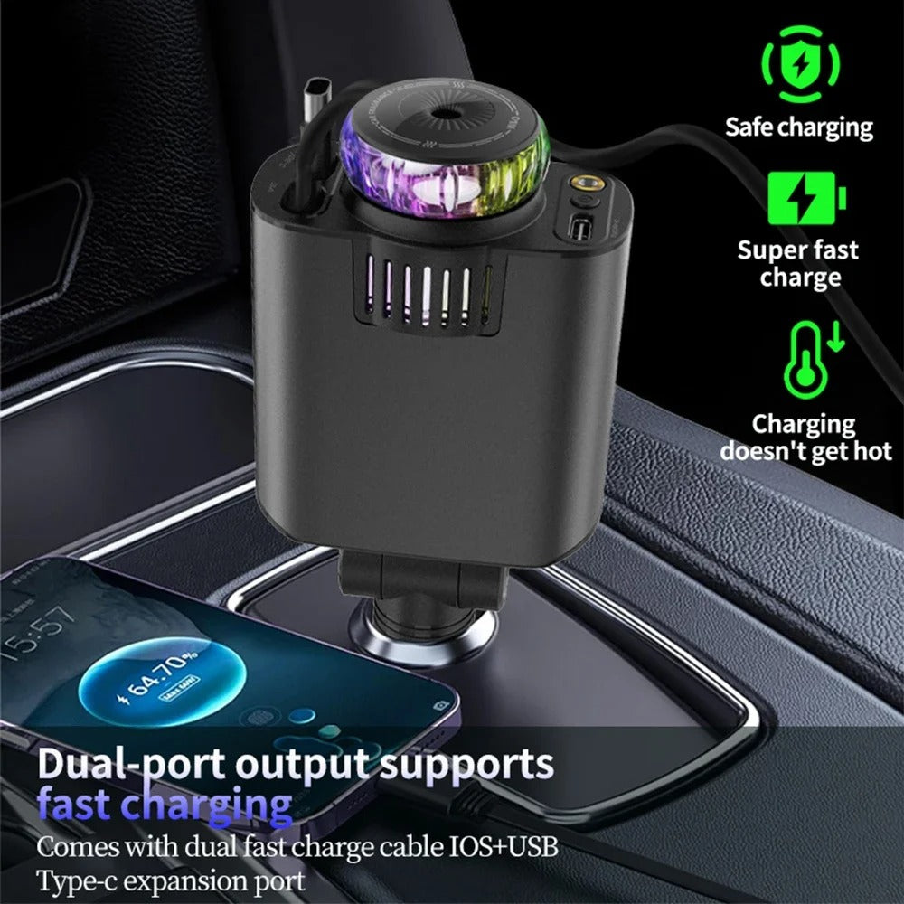 5-in-1 - 45W Fast Car Charger with USB-C, Starlight LED, Aromatherapy & Air Freshener – For iOS & Android