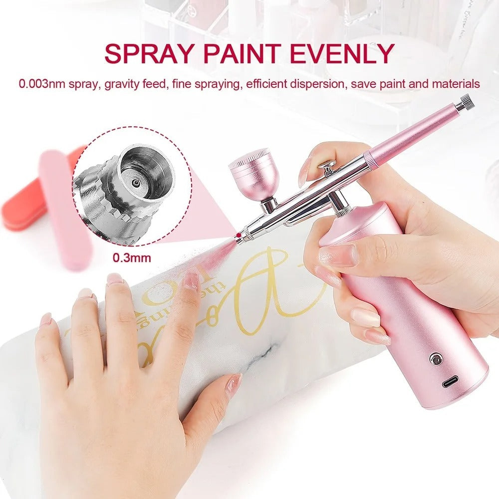 Airbrush Oxygen Injector Kit – Portable Rechargeable Airbrush for Nails, Cakes, Crafts & Skin Care
