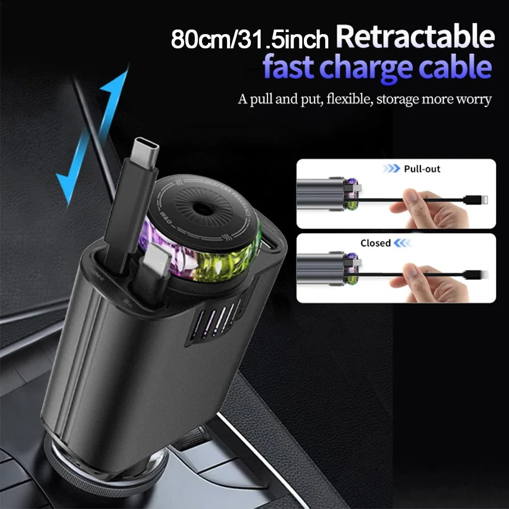 5-in-1 - 45W Fast Car Charger with USB-C, Starlight LED, Aromatherapy & Air Freshener – For iOS & Android