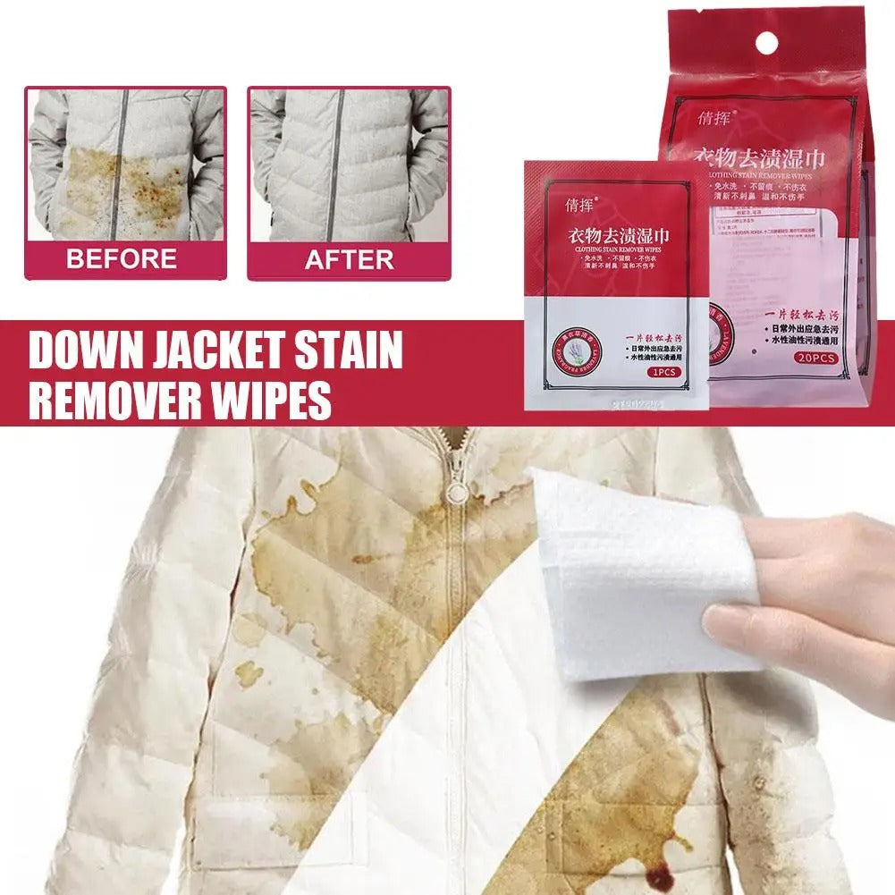 Clothes Cleaning Wipes – Portable Stain Remover Wipes for Jackets, Shoes & Clothing (20pcs)