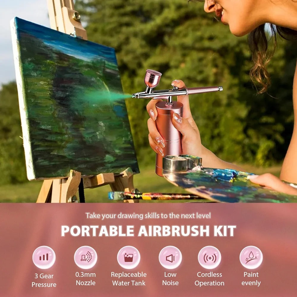 Airbrush Oxygen Injector Kit – Portable Rechargeable Airbrush for Nails, Cakes, Crafts & Skin Care