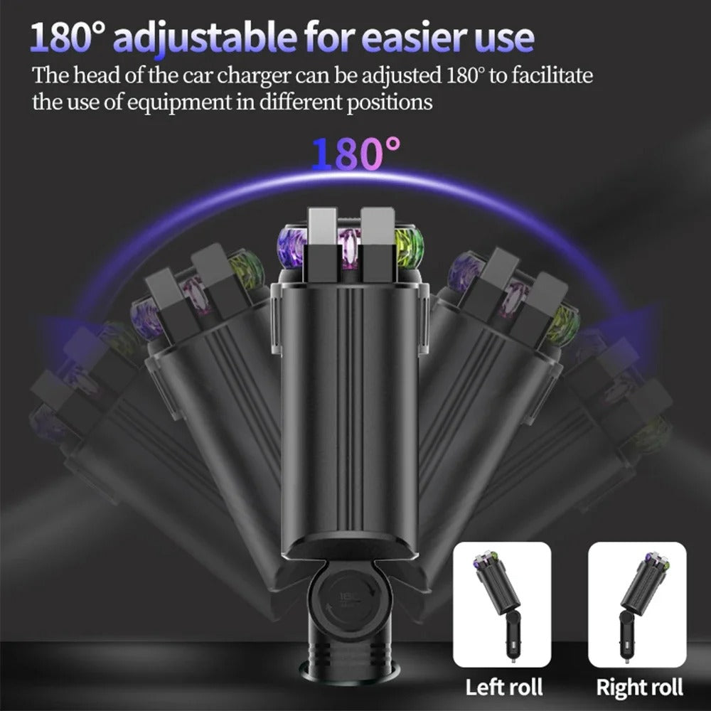 5-in-1 - 45W Fast Car Charger with USB-C, Starlight LED, Aromatherapy & Air Freshener – For iOS & Android